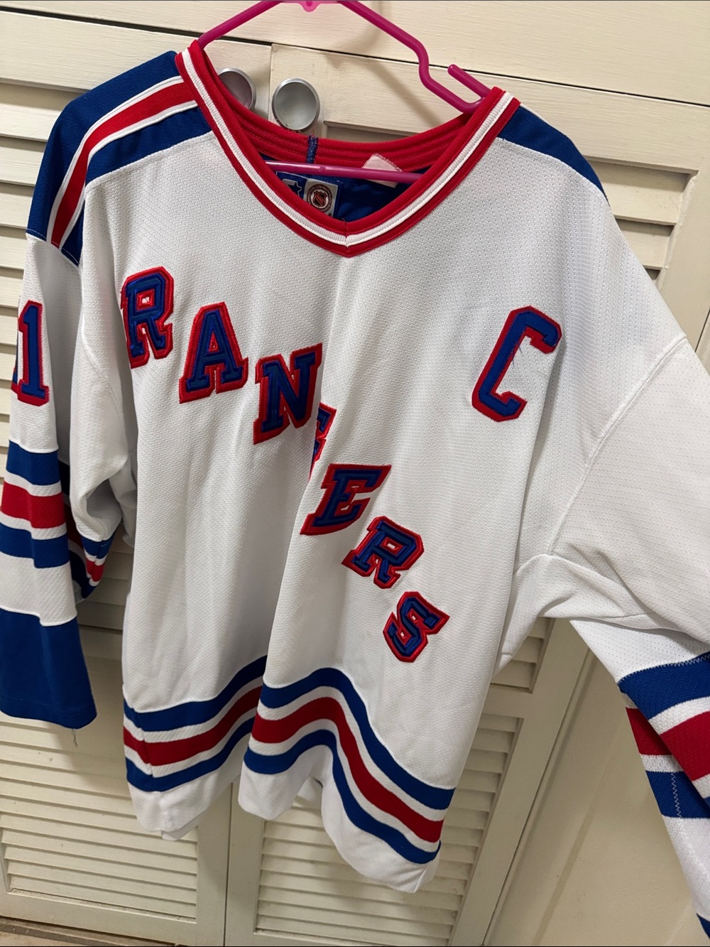 STARTER White Hockey Jersey with Red & Blue Trim
